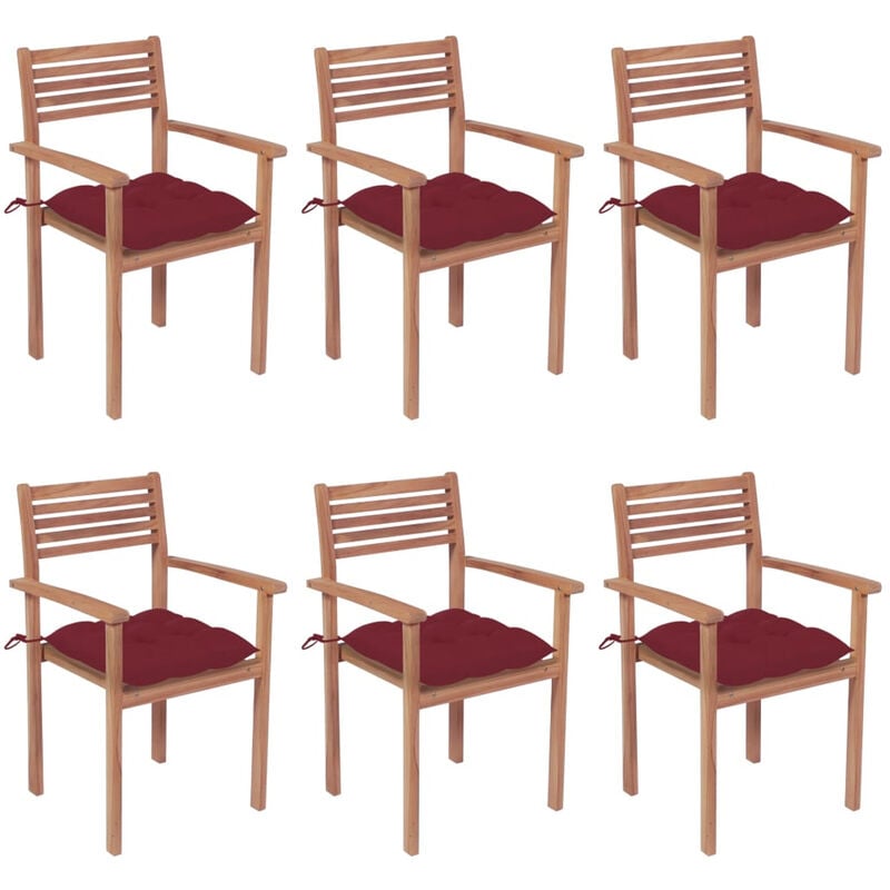 

Sillas apilables de jardin 6 uds madera de teca con cojines