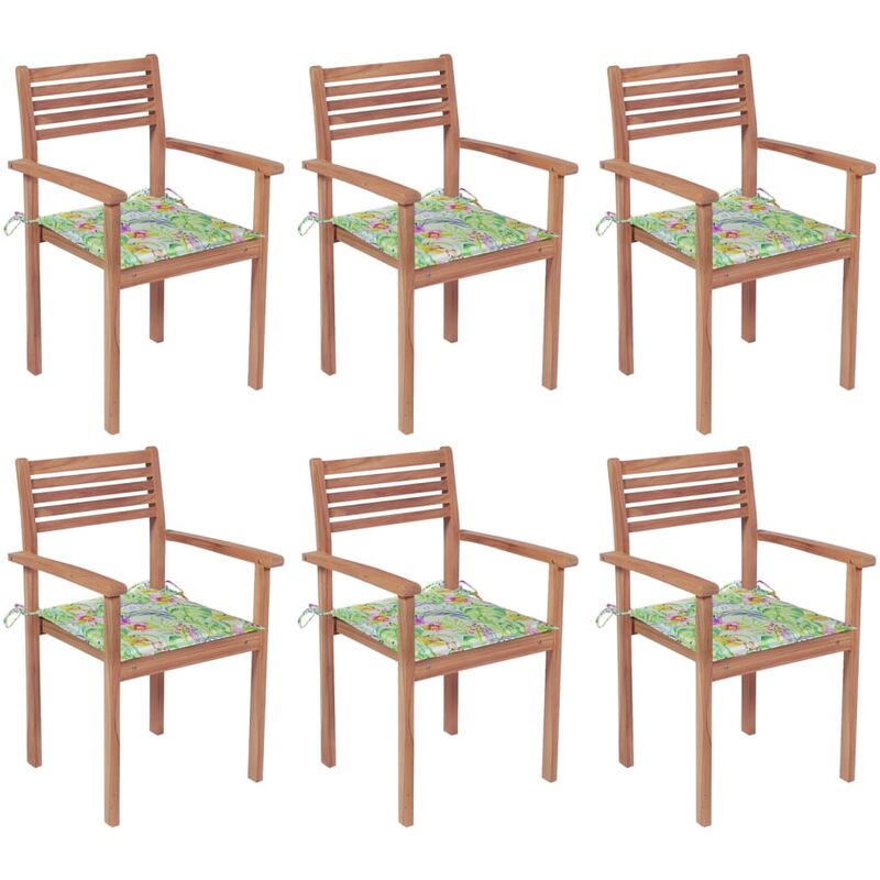 

Sillas apilables de jardín 6 uds madera de teca con cojines