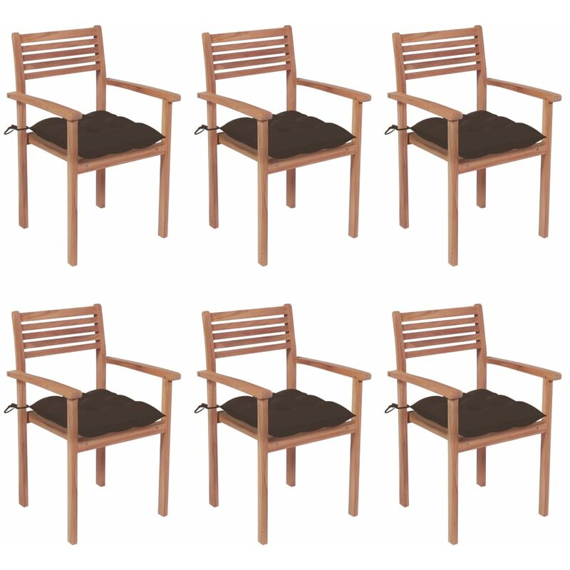 

Sillas apilables de jardín 6 uds madera de teca con cojines