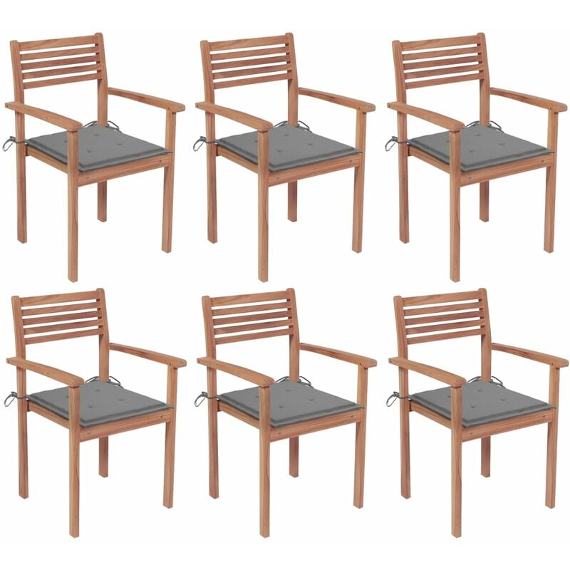 

Sillas apilables de jardín 6 uds madera de teca con cojines