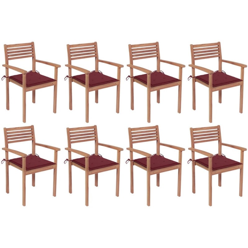 

Sillas apilables de jardin 8 uds madera de teca con cojines