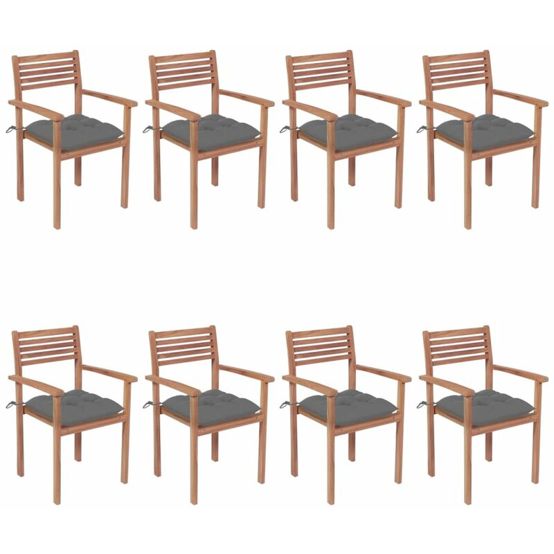 

Sillas apilables de jardin 8 uds madera de teca con cojines