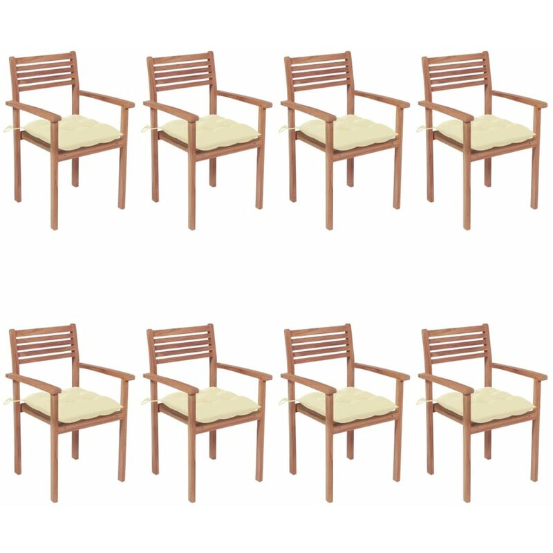 

Sillas apilables de jardin 8 uds madera de teca con cojines