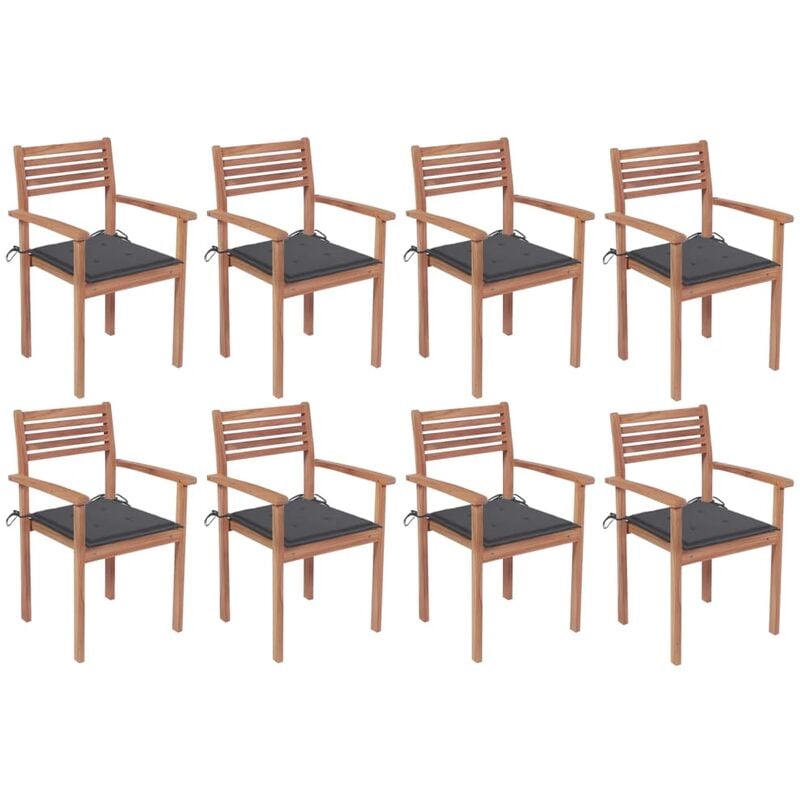 

Sillas apilables de jardín 8 uds madera de teca con cojines