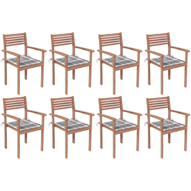 

Sillas apilables de jardín 8 uds madera de teca con cojines