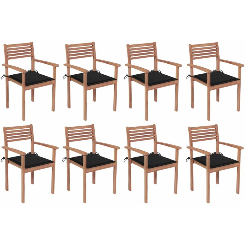 

Sillas apilables de jardín 8 uds madera de teca con cojines