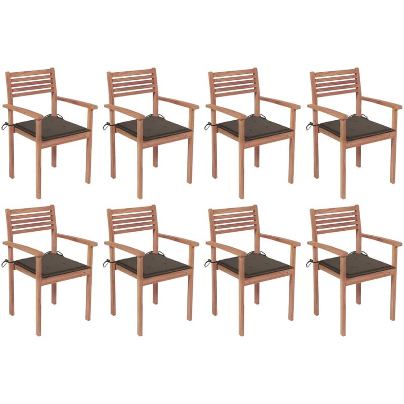 

Sillas apilables de jardín 8 uds madera de teca con cojines