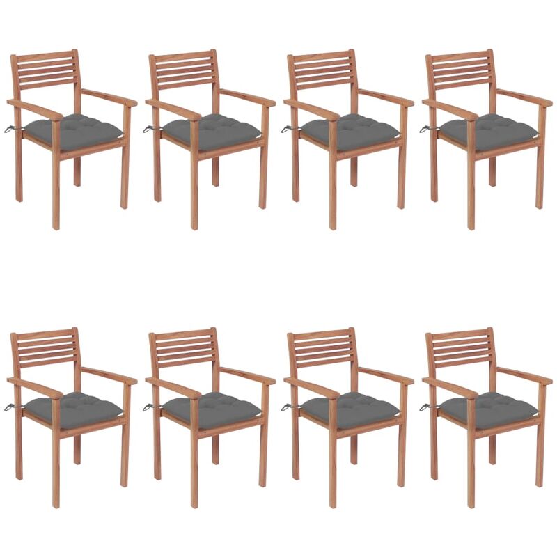

Sillas apilables de jardín 8 uds madera de teca con cojines