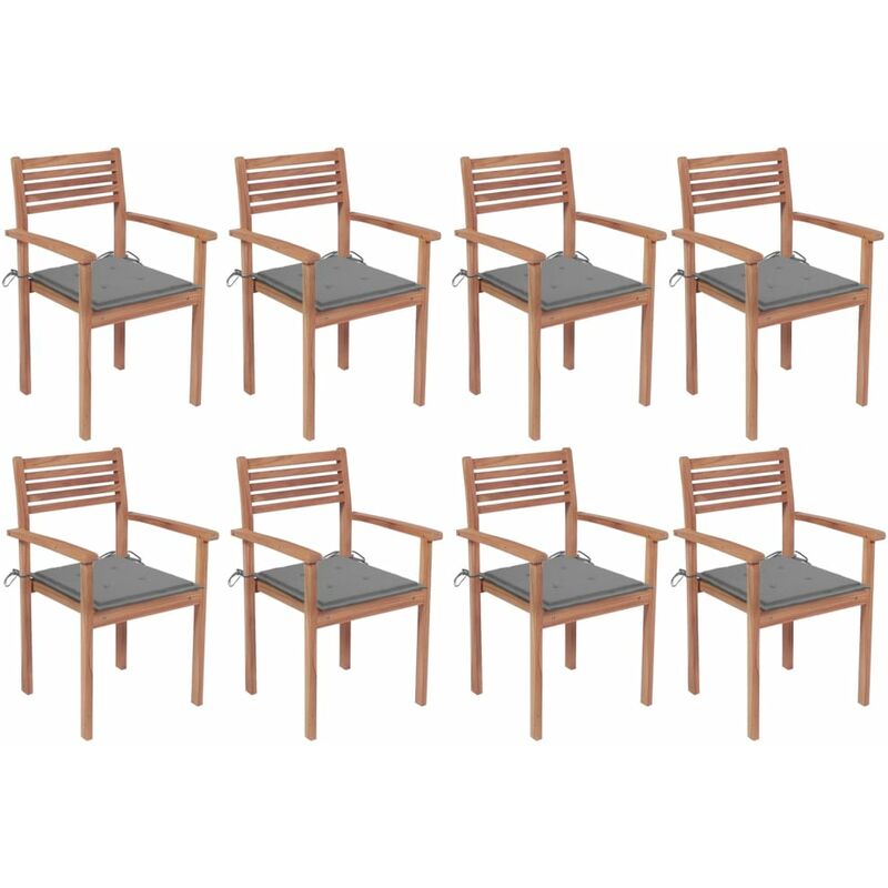 

Sillas apilables de jardín 8 uds madera de teca con cojines