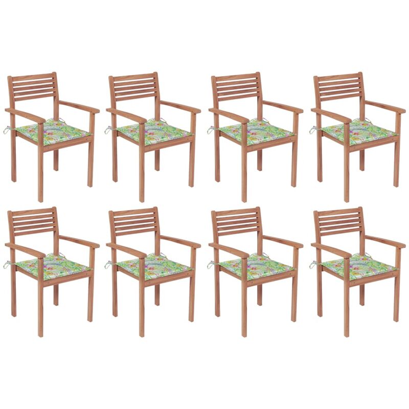 

Sillas apilables de jardín 8 uds madera de teca con cojines