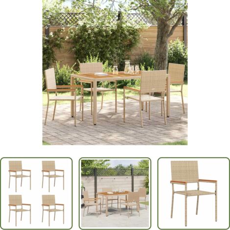 Sillas apilables -  Sillas apilables de jardín 4 pcs Crema y marrón