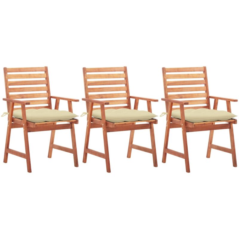 

Sillas comedor de jardín 3 uds madera maciza acacia con cojines