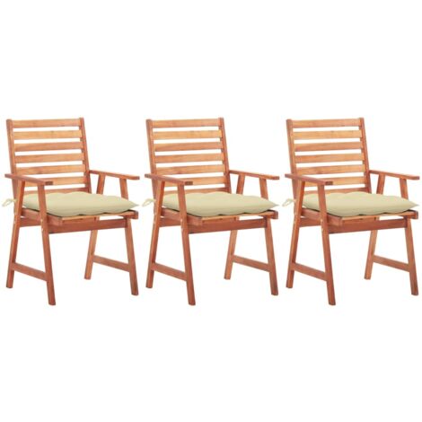 Sillas comedor de jardín 3 uds madera maciza acacia con cojines