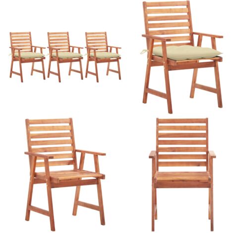 Sillas comedor de jardín 3 uds madera maciza acacia con cojines - Sillas de comedor - Sillas de madera