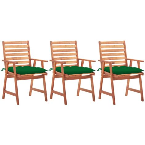 Sillas comedor de jardín 3 uds madera maciza acacia y cojines