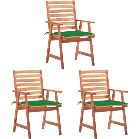 Sillas comedor de jardín 3 uds madera maciza acacia y cojines