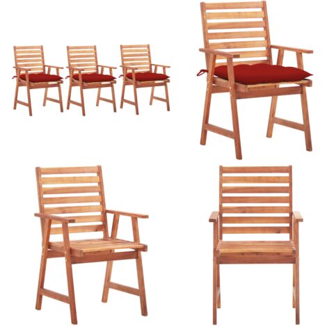 Sillas comedor de jardín 3 uds madera maciza acacia y cojines - Sillas de comedor - Sillas de madera