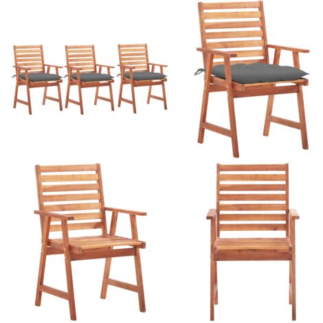 Sillas comedor de jardín 3 uds madera maciza acacia y cojines - Sillas de comedor - Sillas de madera