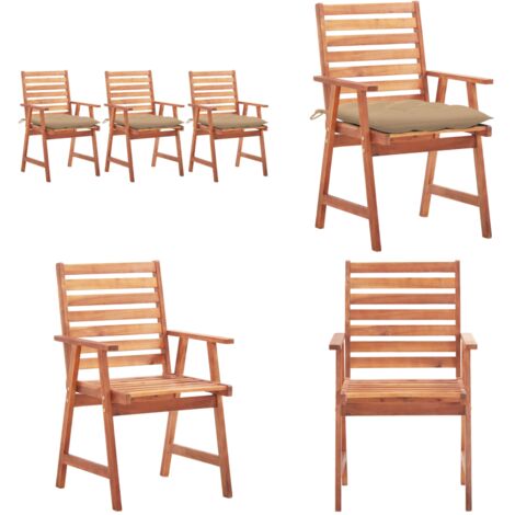 Sillas comedor de jardín 3 uds madera maciza acacia y cojines - Sillas de comedor - Sillas de madera