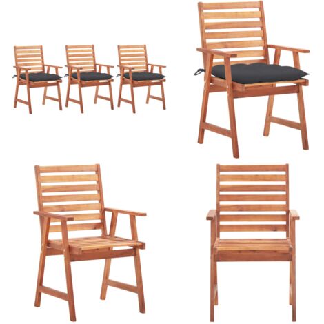 Sillas comedor de jardín 3 uds madera maciza acacia y cojines - Sillas de comedor - Sillas de madera