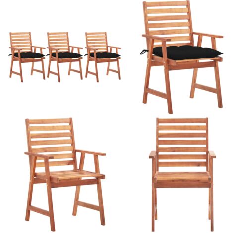 Sillas comedor de jardín 3 uds madera maciza acacia y cojines - Sillas de comedor - Sillas de madera