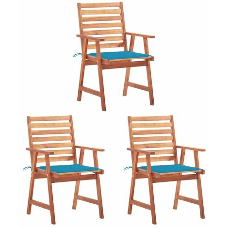 Sillas comedor de jardín 3 uds madera maciza acacia y cojines vidaXL