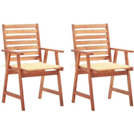 Sillas comedor de jardín y cojines 2 uds madera maciza acacia