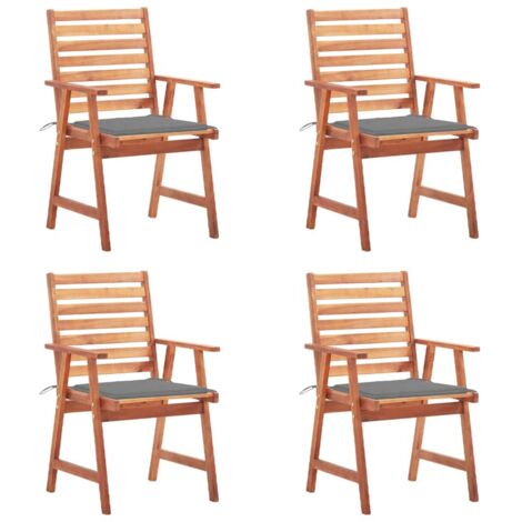 Sillas comedor de jardín y cojines 4 uds madera maciza acacia