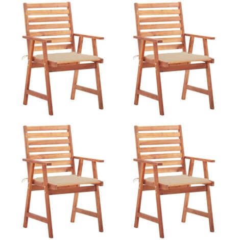 Sillas comedor de jardín y cojines 4 uds madera maciza acacia