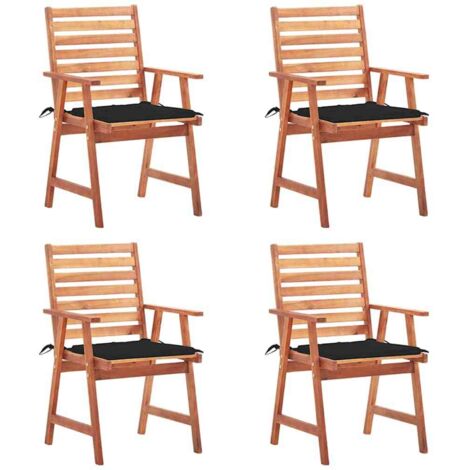 Sillas comedor de jardín y cojines 4 uds madera maciza acacia