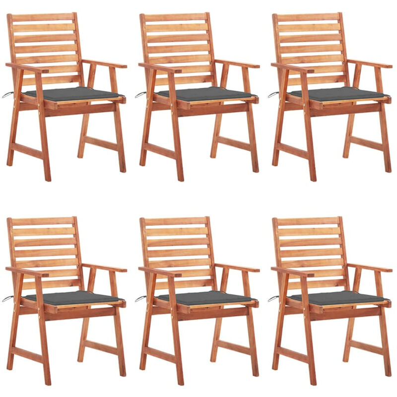 

Happyshopping - Sillas comedor de jardin y cojines 6 uds madera maciza acacia