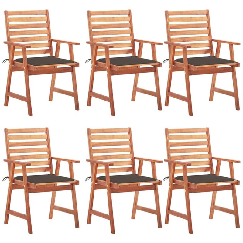 

Happyshopping - Sillas comedor de jardin y cojines 6 uds madera maciza acacia