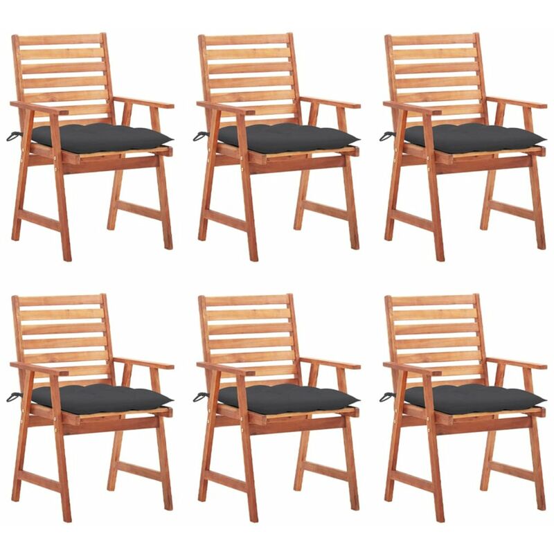 

Happyshopping - Sillas comedor de jardin y cojines 6 uds madera maciza acacia