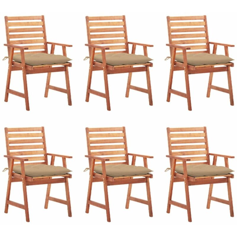 

Happyshopping - Sillas comedor de jardin y cojines 6 uds madera maciza acacia