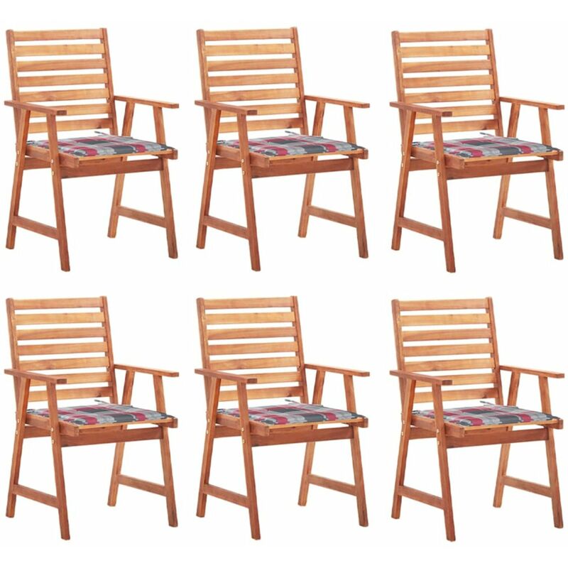 

Happyshopping - Sillas comedor de jardin y cojines 6 uds madera maciza acacia