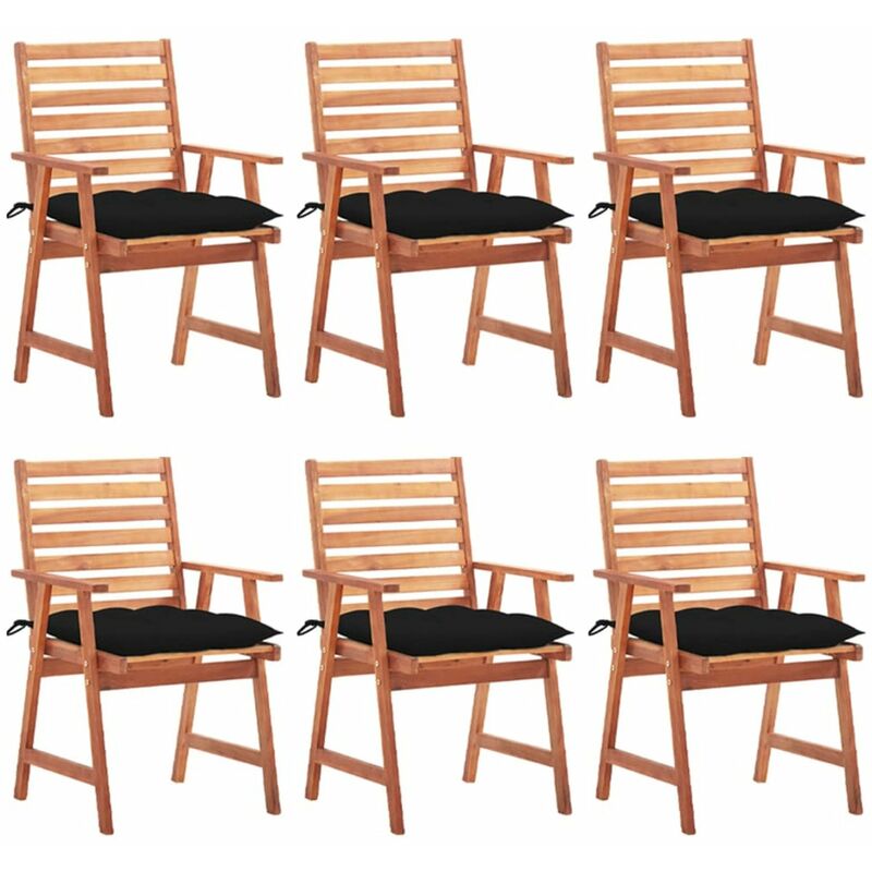 

Happyshopping - Sillas comedor de jardin y cojines 6 uds madera maciza acacia