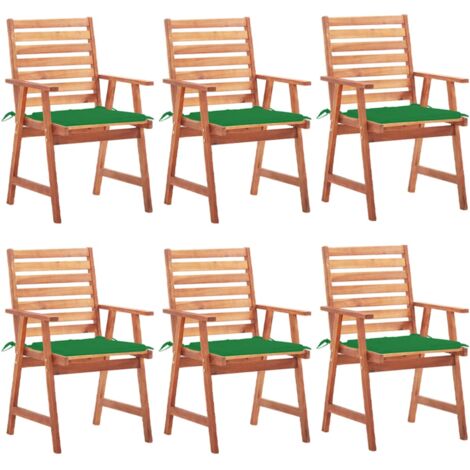 Sillas comedor de jardín y cojines 6 uds madera maciza acacia