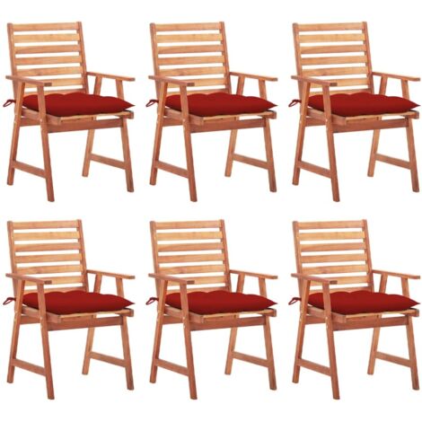 Sillas comedor de jardín y cojines 6 uds madera maciza acacia