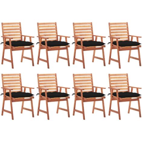 Sillas comedor de jardín y cojines 8 uds madera maciza acacia