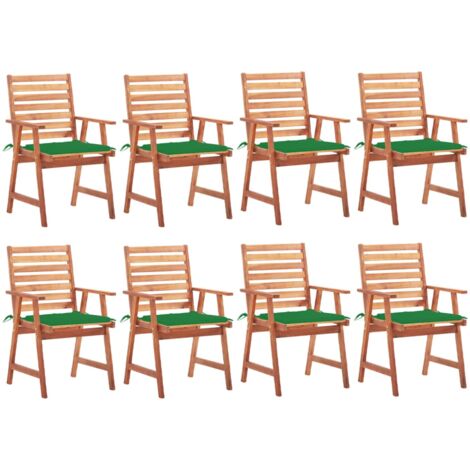Sillas comedor de jardín y cojines 8 uds madera maciza acacia