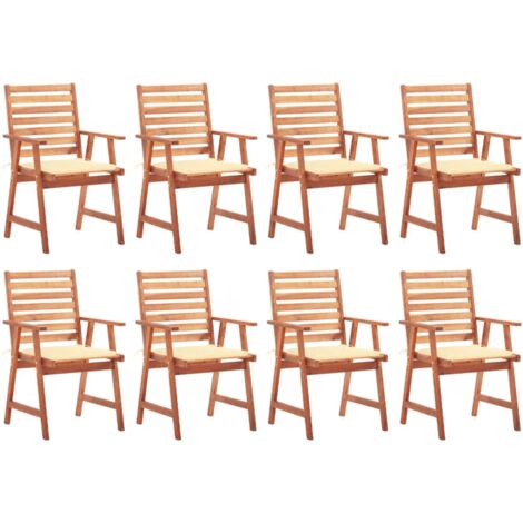 Sillas comedor de jardín y cojines 8 uds madera maciza acacia