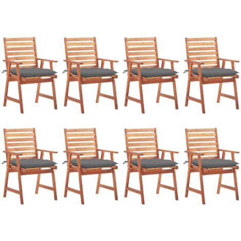 Sillas comedor de jardín y cojines 8 uds madera maciza acacia