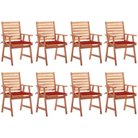 Sillas comedor de jardín y cojines 8 uds madera maciza acacia