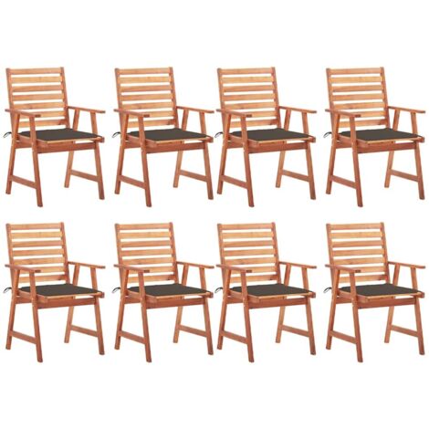 Sillas comedor de jardín y cojines 8 uds madera maciza acacia