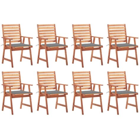 Sillas comedor de jardín y cojines 8 uds madera maciza acacia