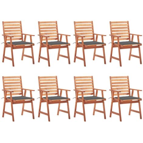 Sillas comedor de jardín y cojines 8 uds madera maciza acacia