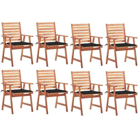 Sillas comedor de jardín y cojines 8 uds madera maciza acacia