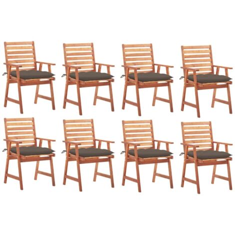 Sillas comedor de jardín y cojines 8 uds madera maciza acacia