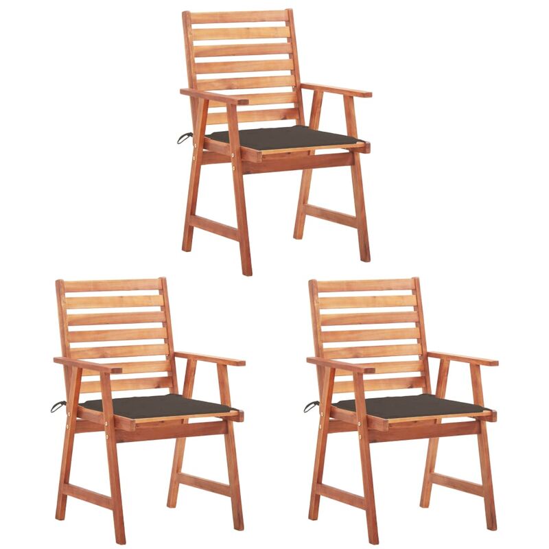

Sillas comedor de jardín 3 uds madera maciza acacia y cojines - Marrón