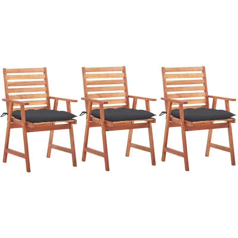

Sillas comedor de jardín 3 uds madera maciza acacia y cojines - Marrón
